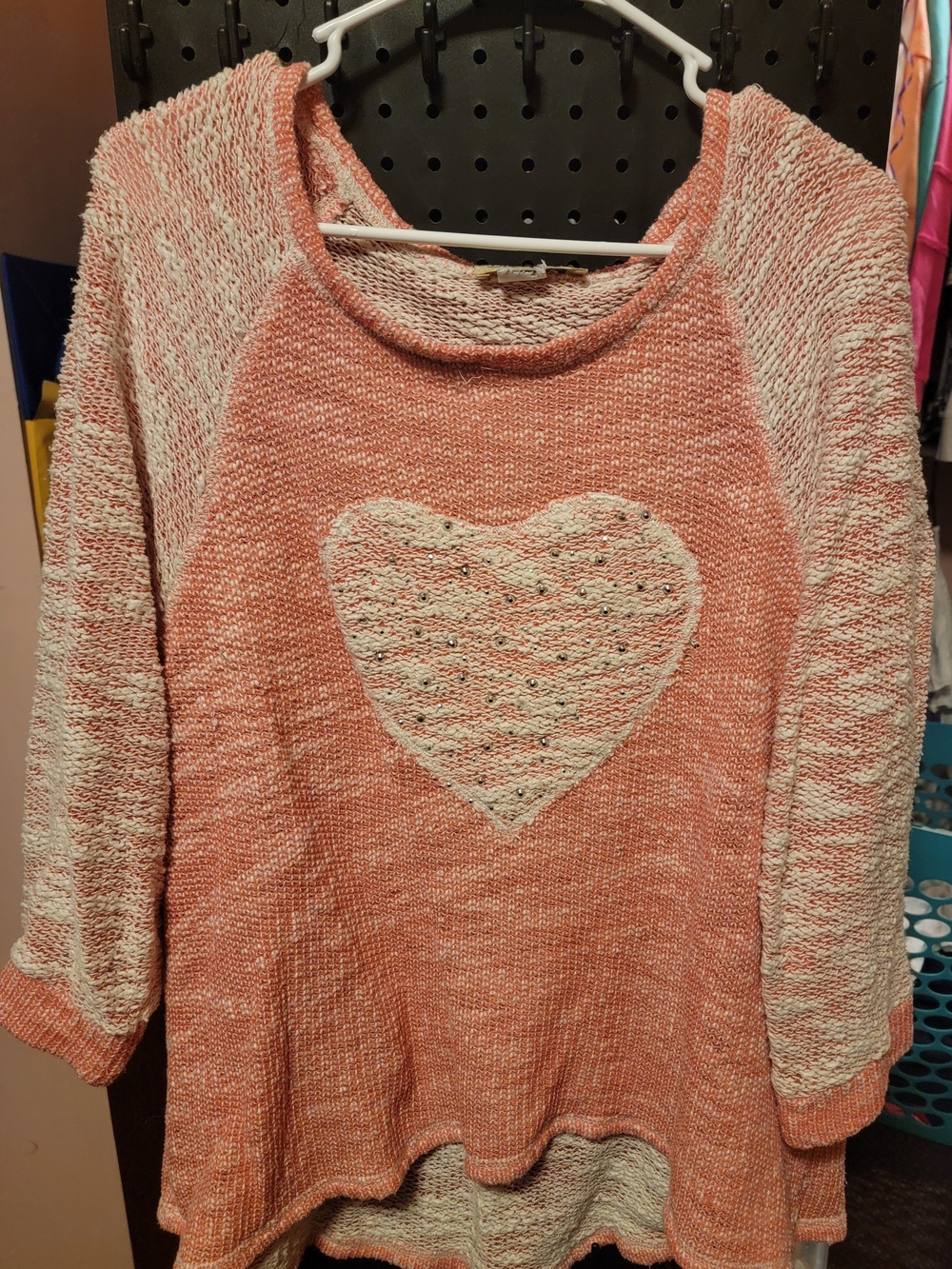 Women's Pink Cream Heart Crewneck Sweater